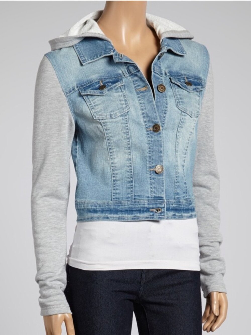 WallFlower Mixed-Media Hooded Denim Jacket